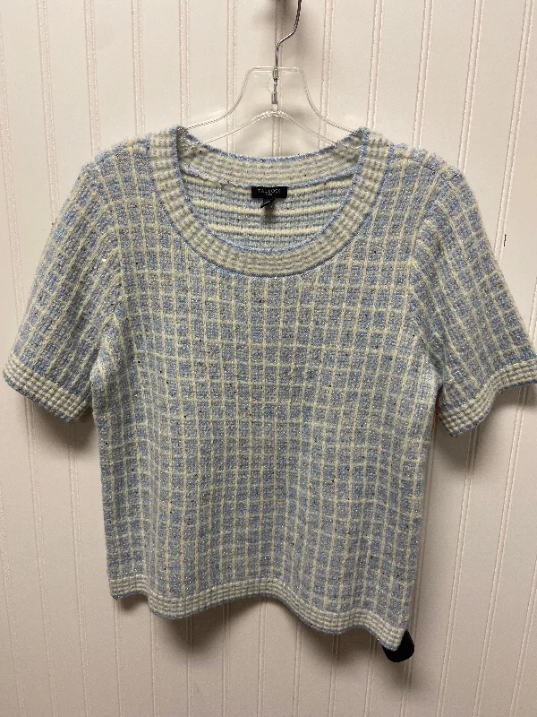 Women's Thermal Pleated Pullovers-Sweater Short Sleeve By Talbots In Blue & White, Size: Mp