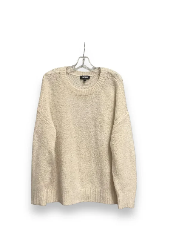 Women's V-Neck Pullovers-Sweater By Express In Cream, Size: L