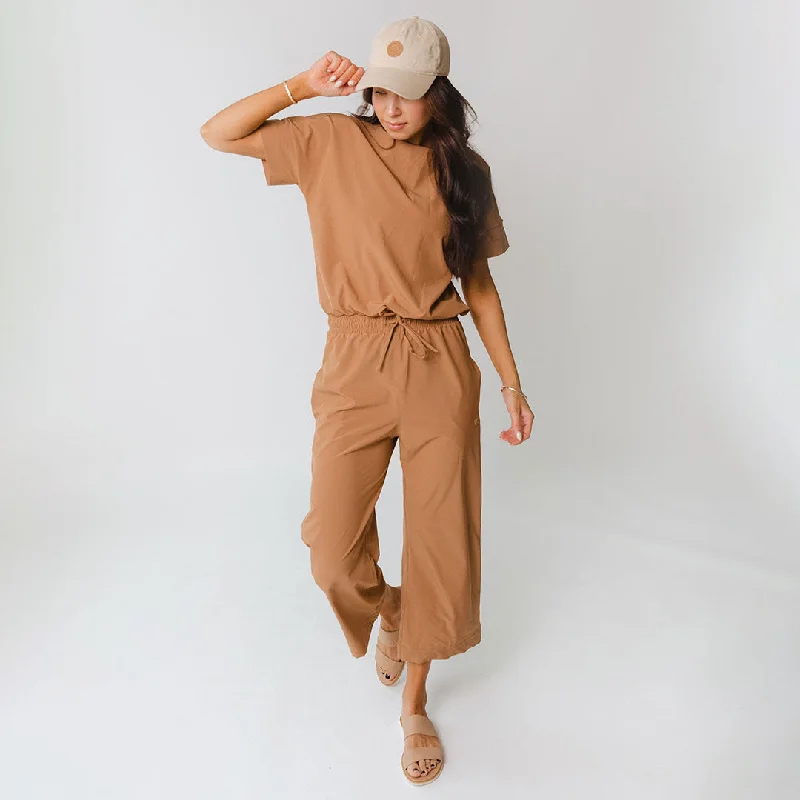 Women's Fleece Pencil Pullovers-Sand Wide Leg Jumpsuit