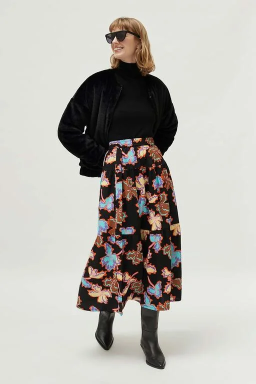 Women's Metallic A-Line Skirts-Bianca Floral Midi Skirt