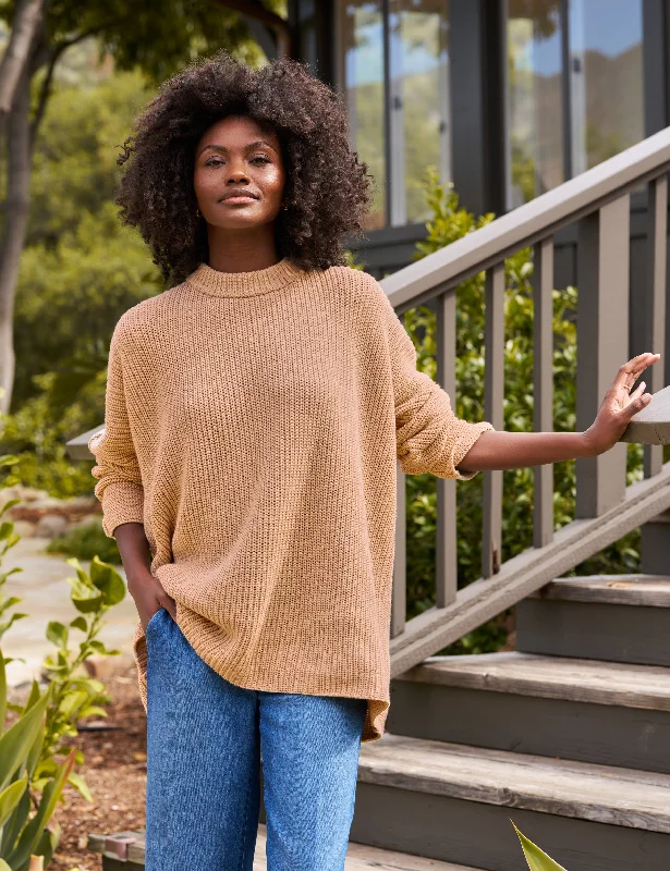 Women's Belted Pullovers-MONTECITO SWEATER Camel, Pure Italian Cotton