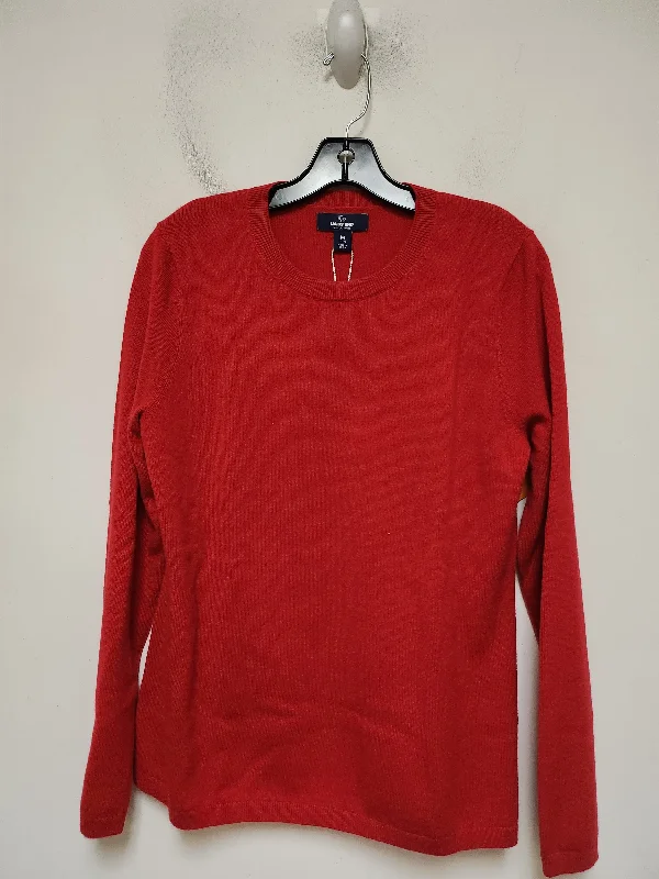 Women's Lace Floral Pullovers-Sweater Cashmere By Lands End In Red, Size: M