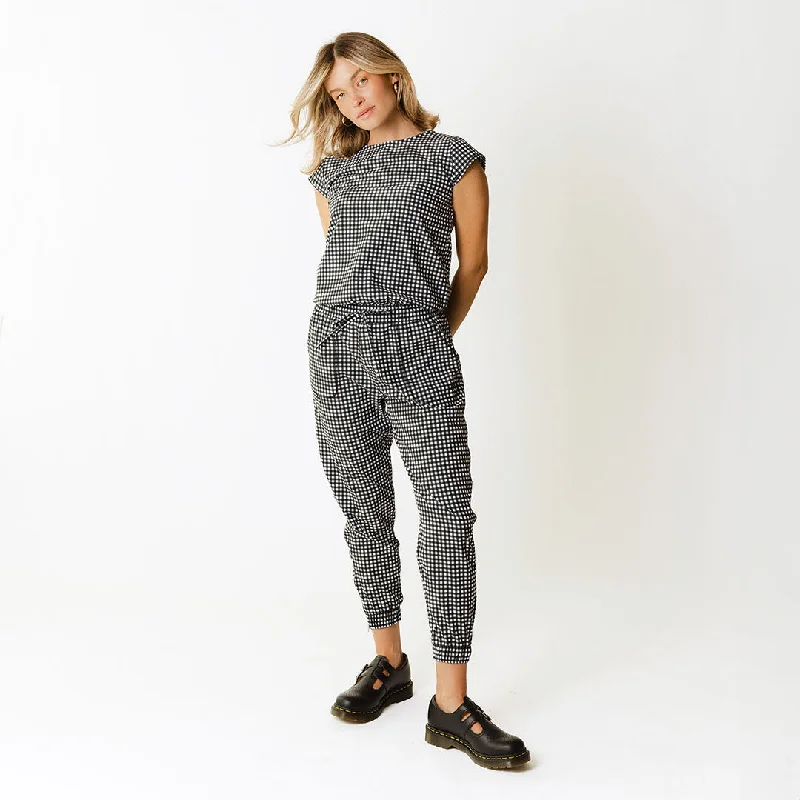 Women's Double Layer Pullovers-Black Check Jumpsuit