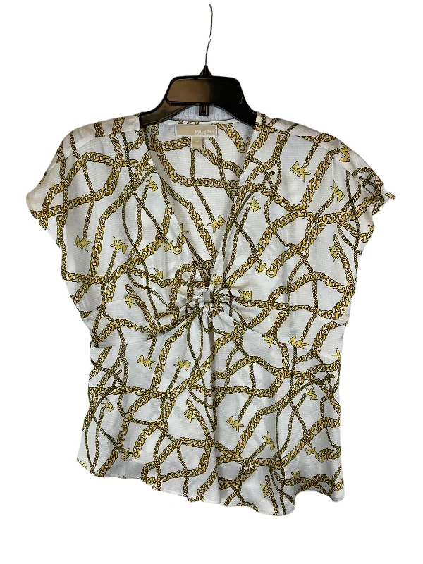 Top Short Sleeve Designer By Michael By Michael Kors In Gold & White, Size: M