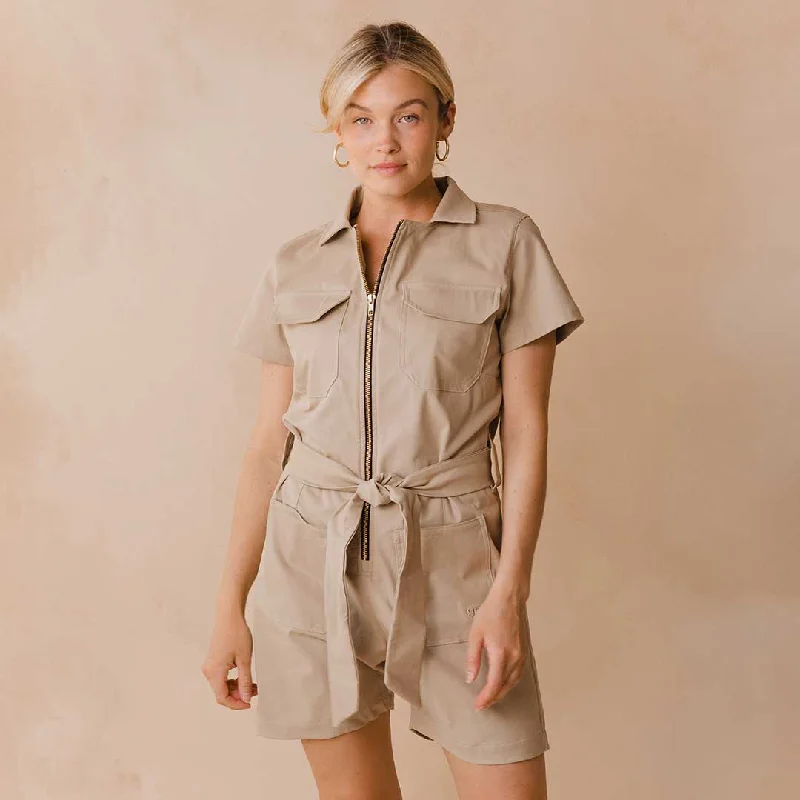 Women's Fringe Pencil Pullovers-City Romper, Brown Canvas