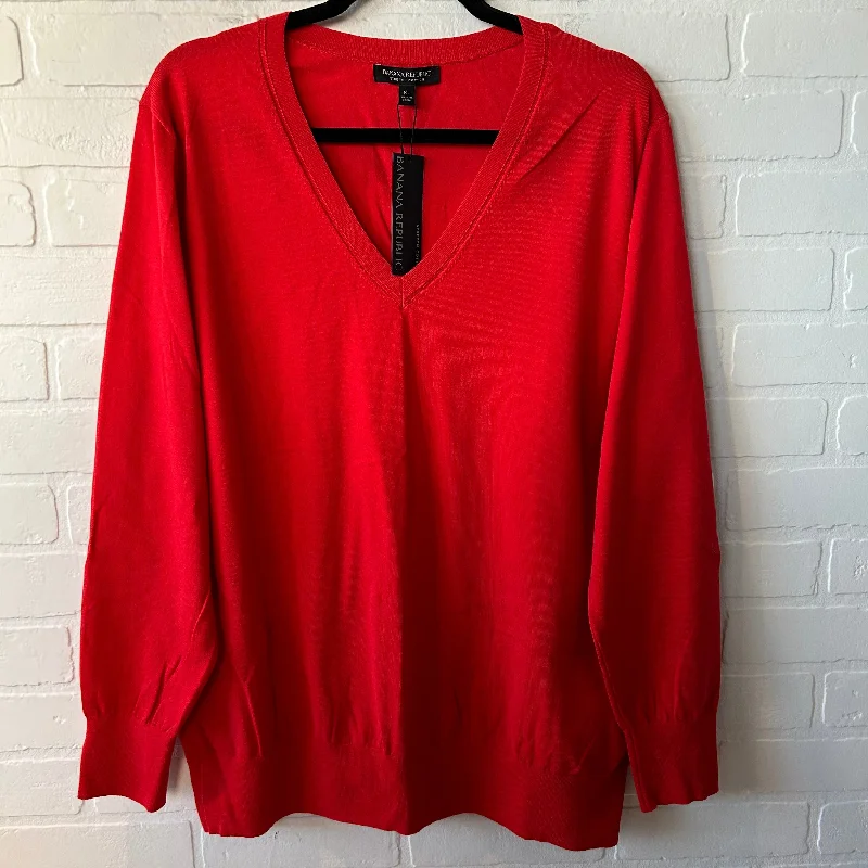 Women's High-Waisted Ruffle Pullovers-Sweater By Banana Republic In Red, Size: Xl