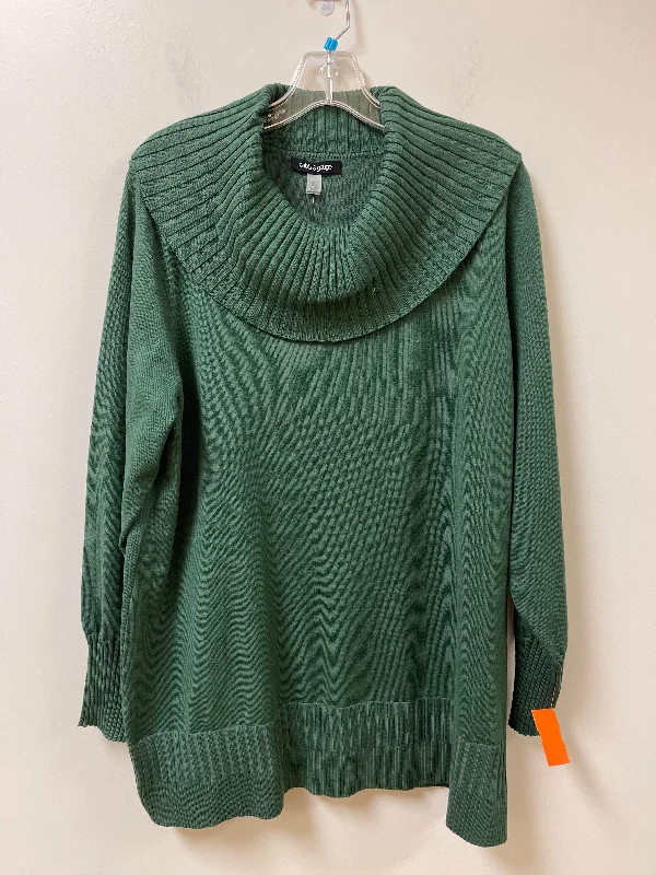 Women's Slit Ruffle Pullovers-Sweater By Cable And Gauge In Green, Size: 1x