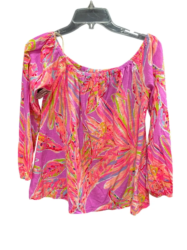 Top Long Sleeve Designer By Lilly Pulitzer In Pink & Purple, Size: M