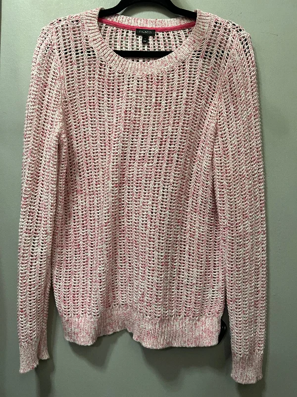 Women's Ribbed Floral Pullovers-Sweater By Talbots In Pink & White, Size: M