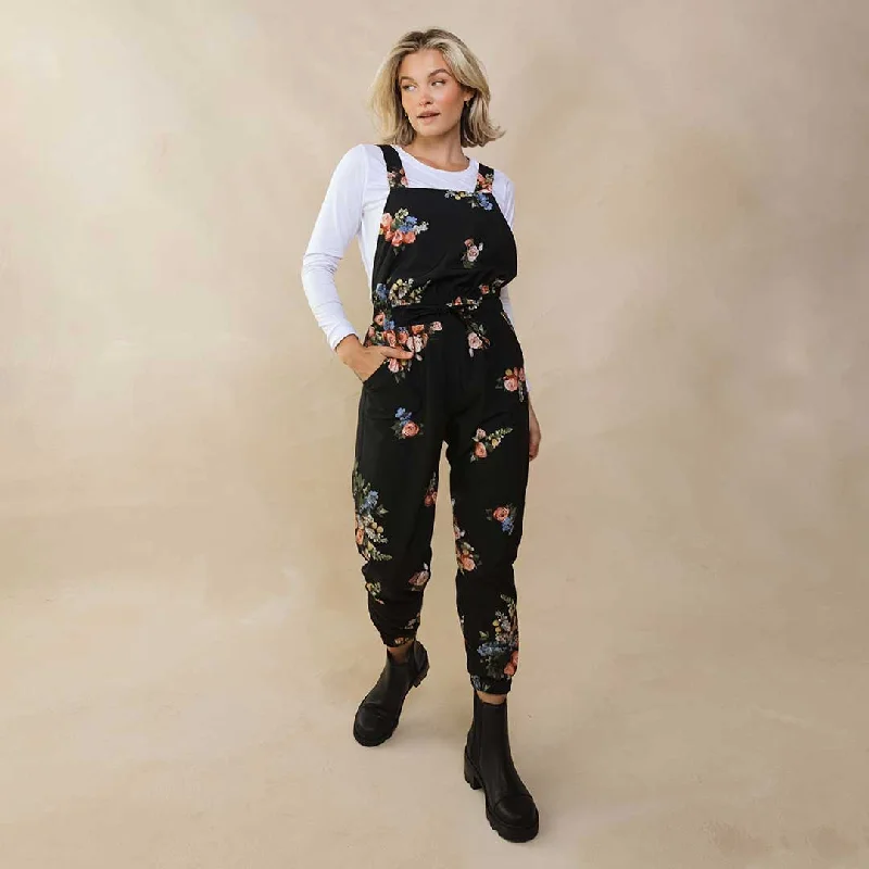 Women's Evening Pullovers-Rose Black Classic Overall Jumpsuit