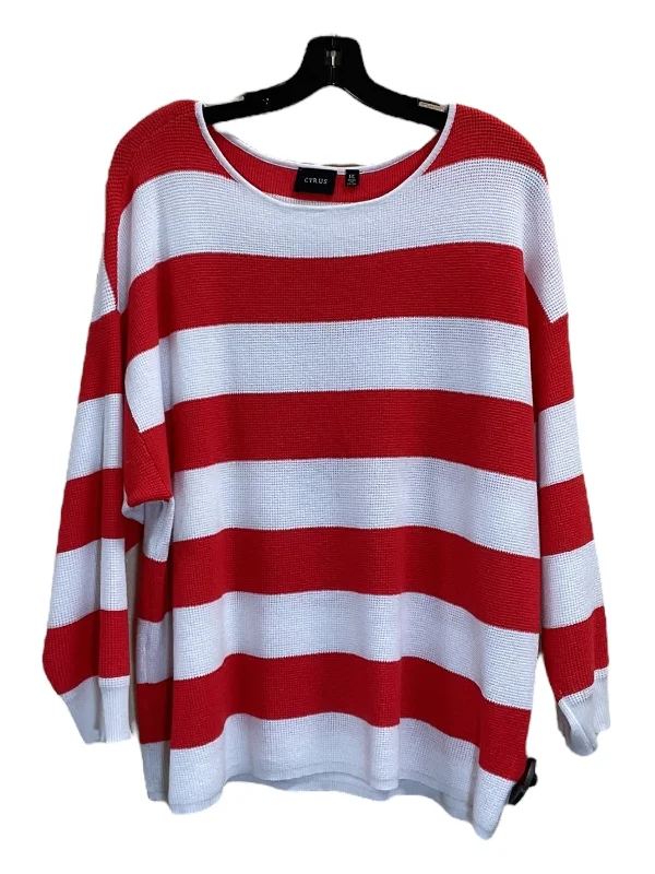 Women's Metallic A-Line Pullovers-Sweater By Cyrus Knits In Red & White, Size: 1x