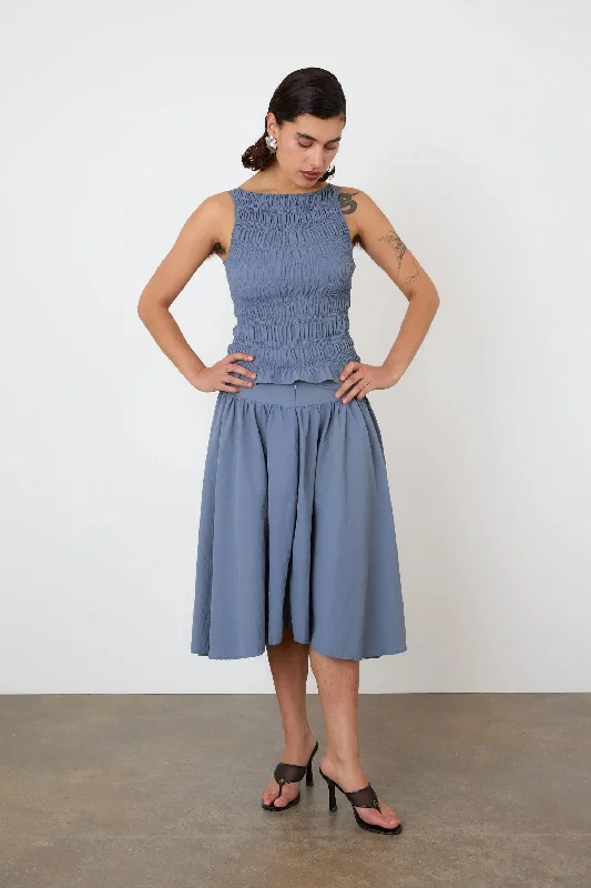 Women's Everyday Skirts-The Deba Midi Skirt, Denim Blue