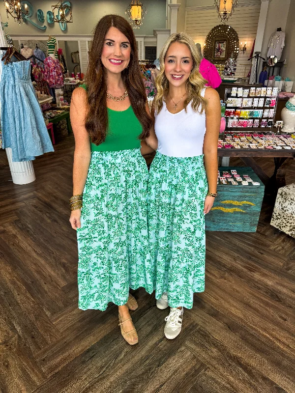 Women's Zip-Up Denim Skirts-Mary Square Island Green Skirt