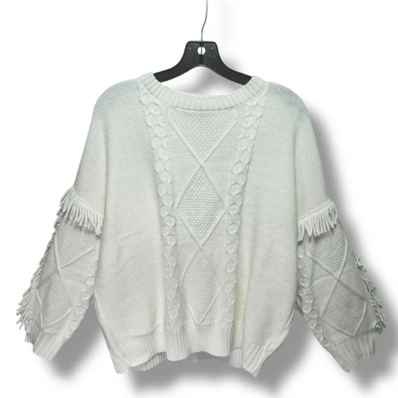 Women's Glitter Ruffle Pullovers-Sweater By Belldini In White, Size: 2x