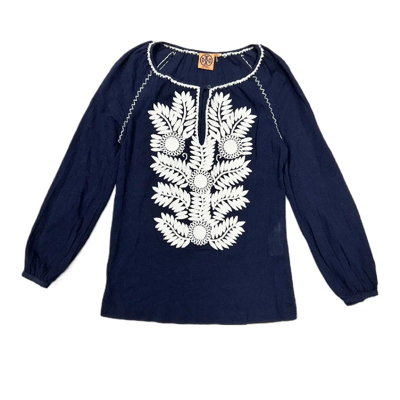 Top Long Sleeve Designer By Tory Burch In Blue & White, Size: Xs