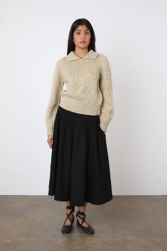 Women's Bohemian Skirts-The Deba Wool Skirt, Onyx