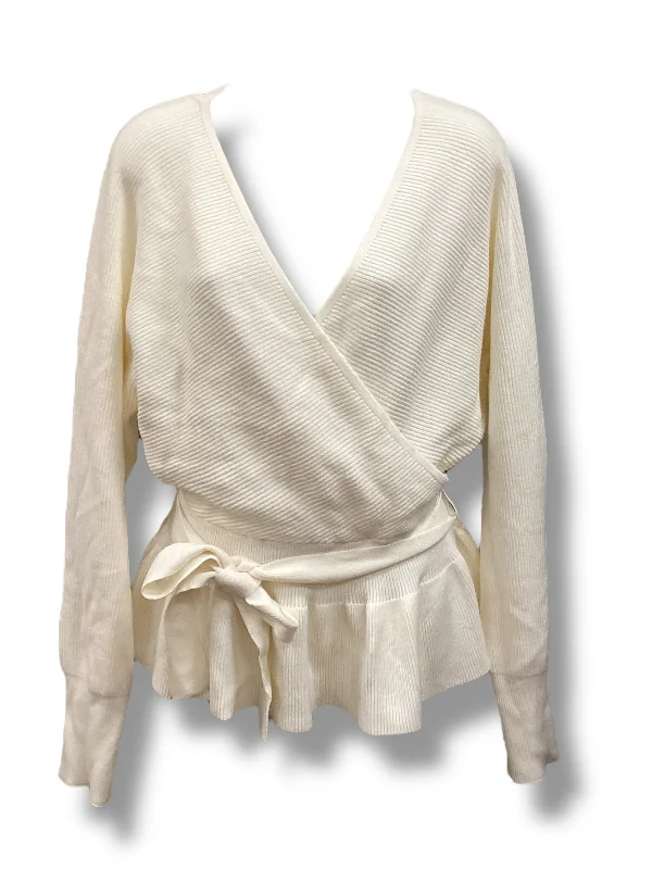 Women's Front-Open Pullovers-Sweater By Clothes Mentor In Cream, Size: M