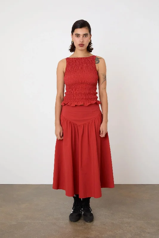 Women's Work Skirts-The Deba Midi Skirt, Tomato