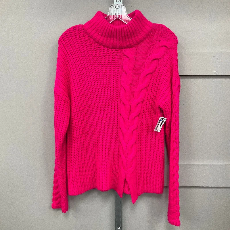 Women's Fleece Pleated Pullovers-Sweater By Poof In Pink, Size: S