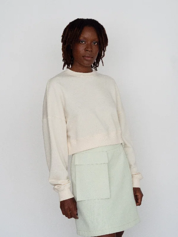 Women's Zip-Up Pleated Skirts-TOLEDO pale green denim skirt