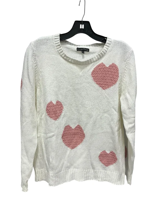 Women's Silk Pencil Pullovers-Sweater By Cmf In Pink & White, Size: M