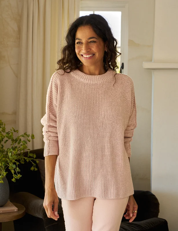 Women's Zip Pullovers-MONTECITO SWEATER Vintage Rose, Pure Italian Cotton