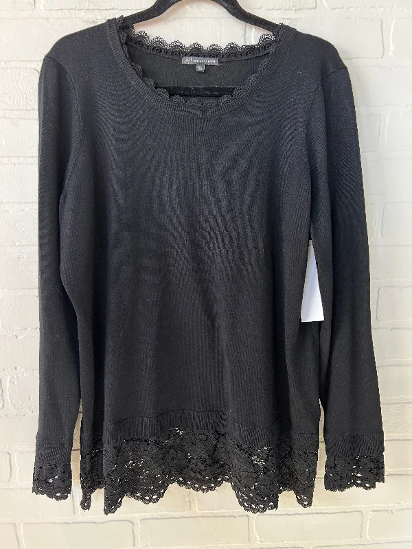 Women's Textured Denim Pullovers-Sweater By Adrianna Papell In Black, Size: Xl