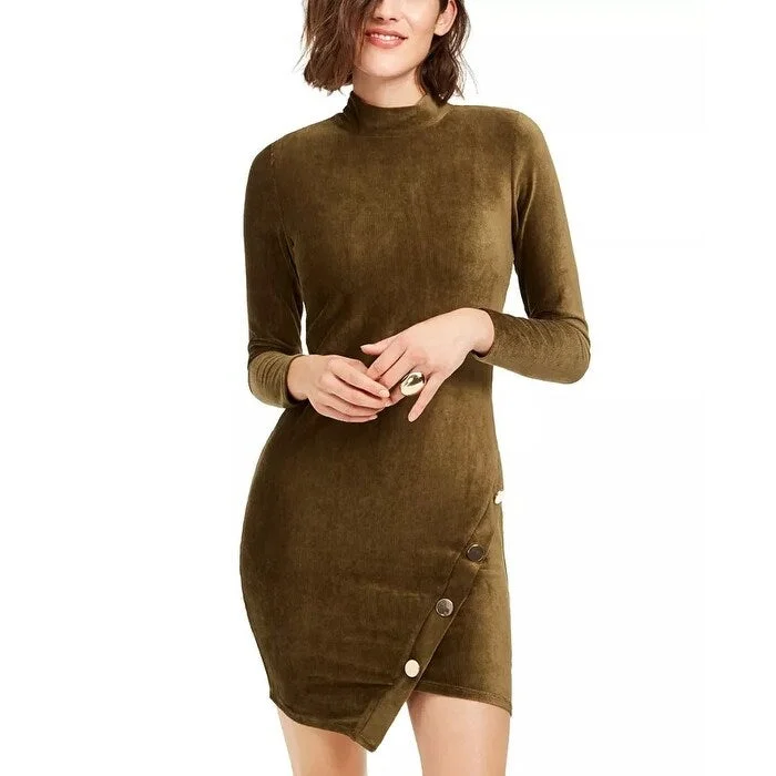 Women's Casual Mini Sundresses-Almost Famous Junior's Corduroy Snap Bodycon Dress Green Size Small