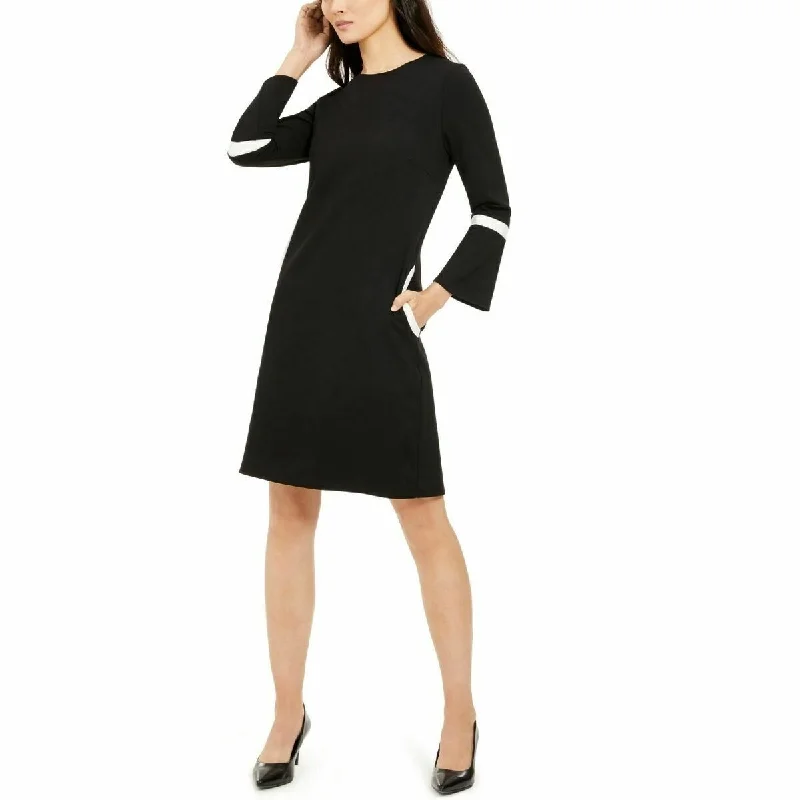 Women's Casual Ruffle Sleeve Dresses-Anne Klein Women's Bell Sleeve Knit Dress Black Size Small