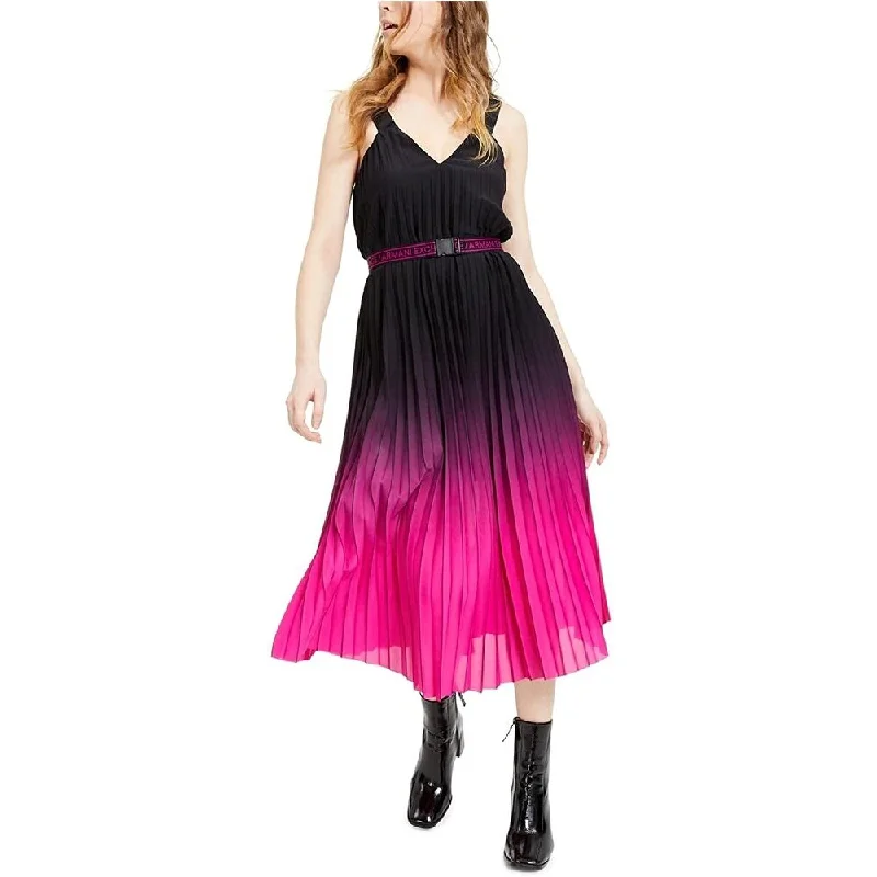 Women's Casual Draped Dresses-AX Armani Exchange Women's Ombre Pleated Dress Pink Size 12