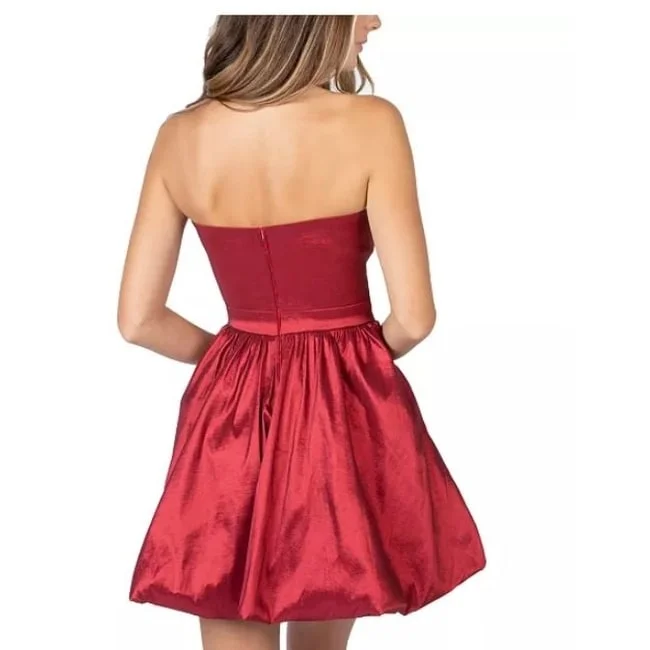 Women's Casual Glitter Dresses-B Darlin Junior's Strapless Bubble Hem Dress Red Size 0