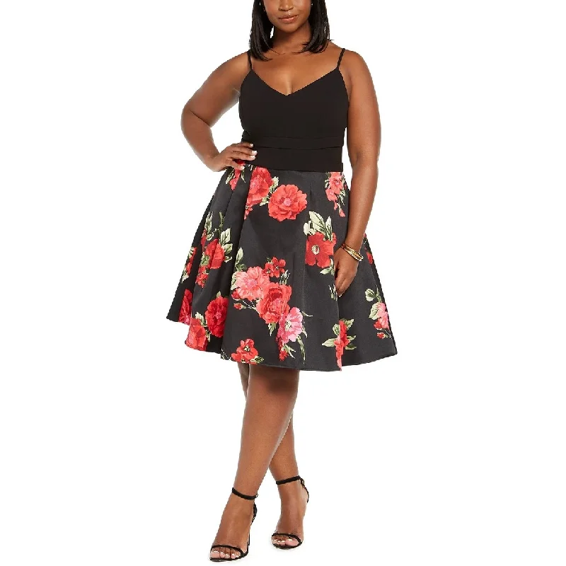 Women's Casual Babydoll Dresses-B Darlin Women's Trendy Plus Size Floral Mesh Dress Black Size 20