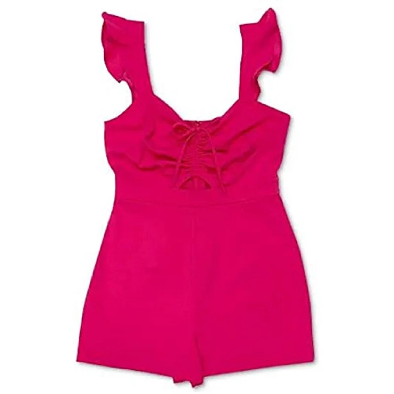 Women's Casual Chic Dresses-Bar III Women's Ruched-Front Flutter Romper Dark Pink Size 2