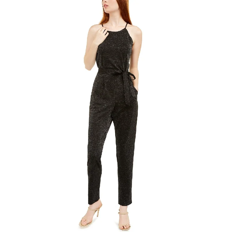 Women's Casual Belted Dresses-BCX Women's Scalloped Shine Jumpsuit Black Size 7