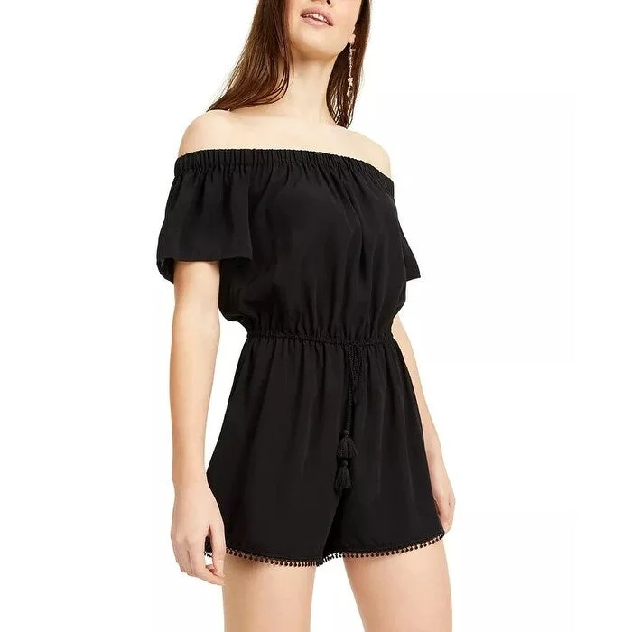 Women's Casual Elbow Sleeve Dresses-Be Bop Junior's Off The Shoulder Romper Black Size Medium