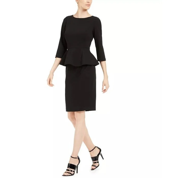 Women's Casual Hoodie Dresses-Calvin Klein Women's Peplum Sheath Dress Black Size 4