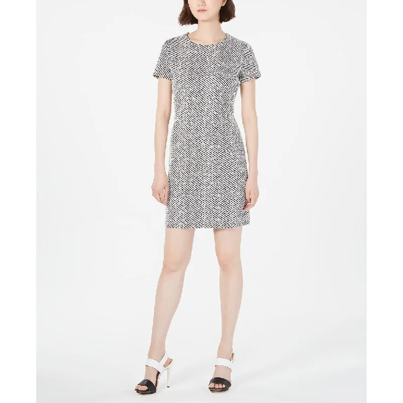 Women's Casual Shift Print Dresses-Calvin Klein Women's Petite Jacquard Ponte-Knit Sheath Dress Gray Size 8