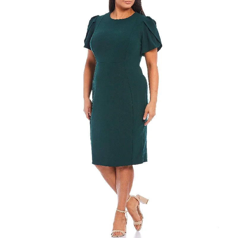 Women's Casual Picnic Solid Color Dresses-Calvin Klein Women's Plus Puff Sleeve Sheath Dress Green Size 18W