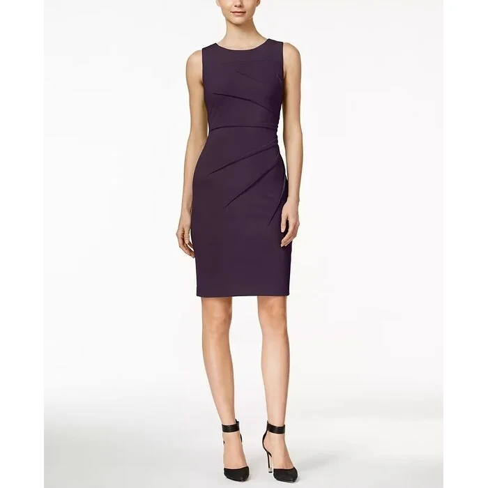 Women's Casual Belted Dresses-Calvin Klein Women's Sunburst Sheath Dress Purple Size 4