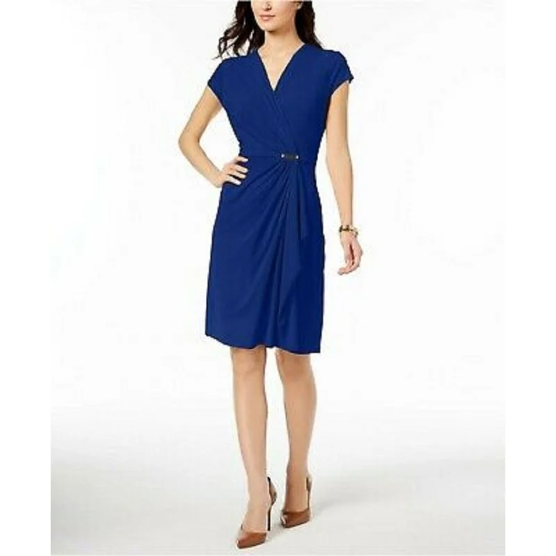 Women's Casual Errand Dresses-Charter Club Women's Hardware Faux-Wrap Dress Blue Size Extra Large - X-Large