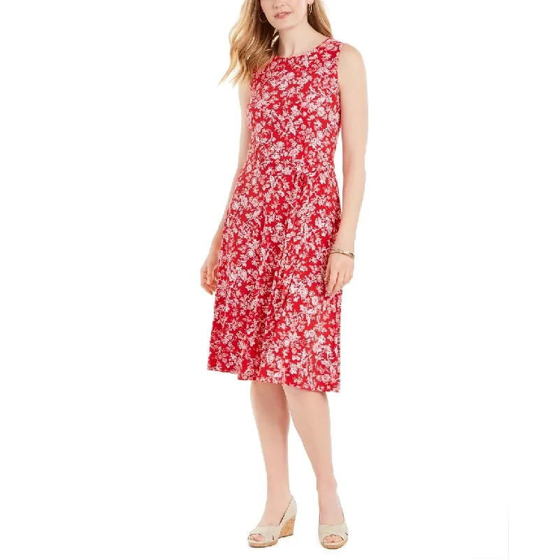 Women's Casual Day Floral Dresses-Charter Club Women's Sleeveless Printed A Line Dress Red Size X-Large