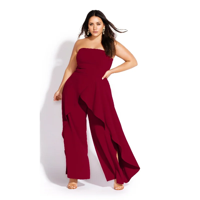 Women's Casual Beach Solid Color Dresses-City Chic Women's Plus Size Attraction Strapless Jumpsuit Dark Red Size 20