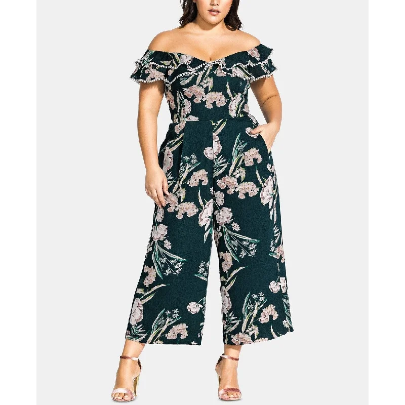 Women's Casual Maxi Beach Dresses-City Chic Women's Plus Size Fresh Field Jumpsuit Blue Size 24