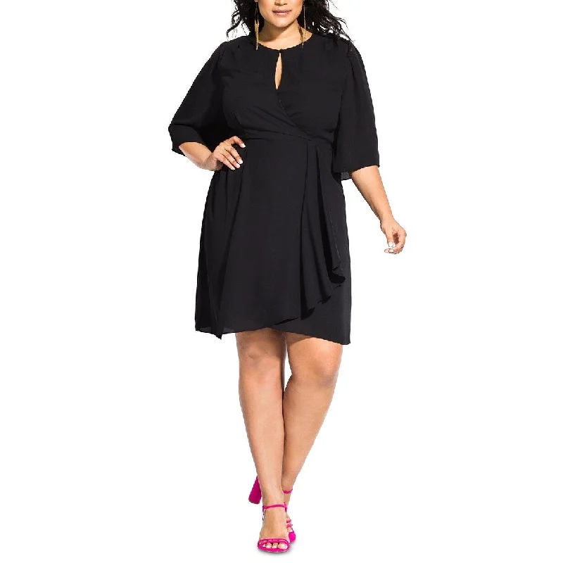 Women's Casual Park Dresses-City Chic Women's Plus Size Jolie Faux Wrap Dress Black Size 20