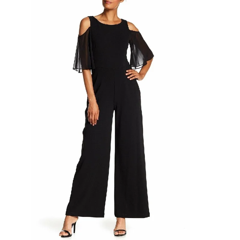 Women's Casual Midi Solid Color Dresses-Connected Apparel Women's Jumpsuit Cold-Shoulder Chiffon Black Size 16