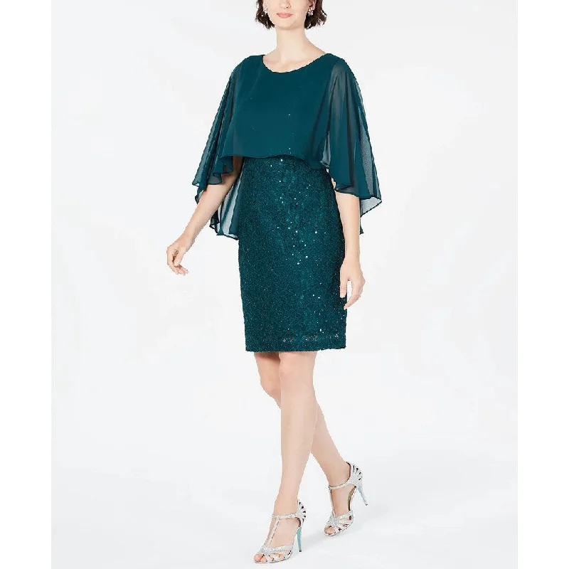 Women's Casual Mini Beach Dresses-Connected Women's Cape Overlay Dress Dark Green Size 8 P - 12/30/1899 8:00:00 PM