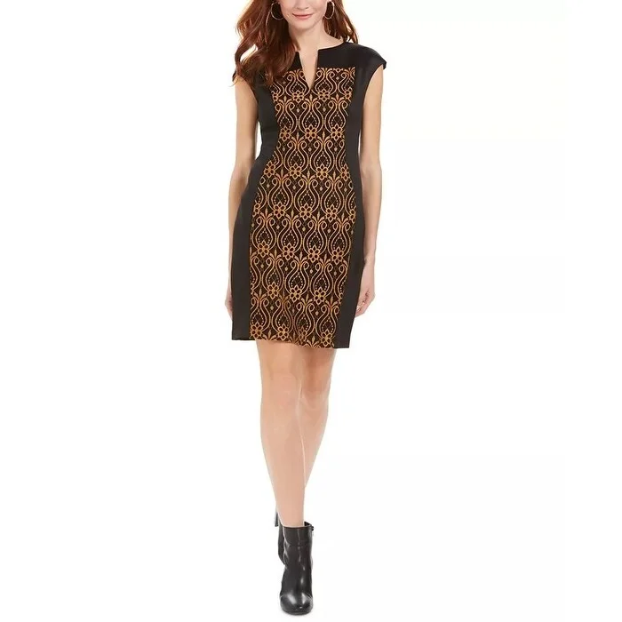 Women's Casual One Shoulder Dresses-Connected Women's Embroidered Sheath Dress Gold Size 8 Petite - 8 Petite