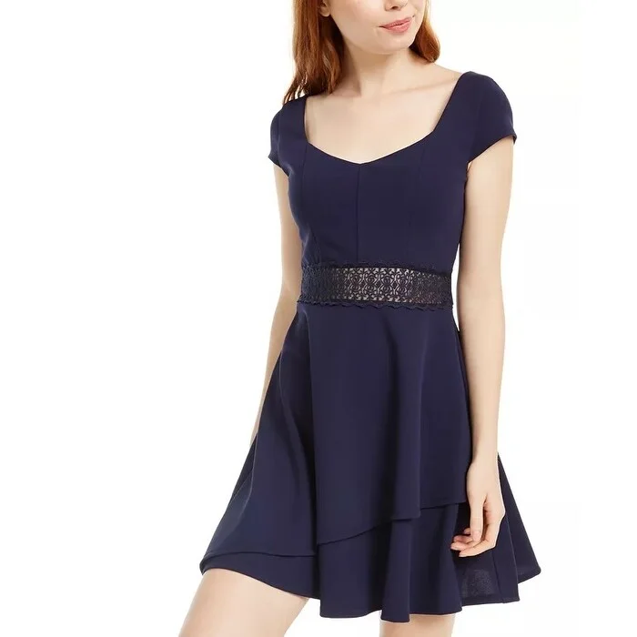 Women's Casual Spaghetti Strap Dresses-Crystal Doll Juniors' Lace-Waist Dress Navy Size 3