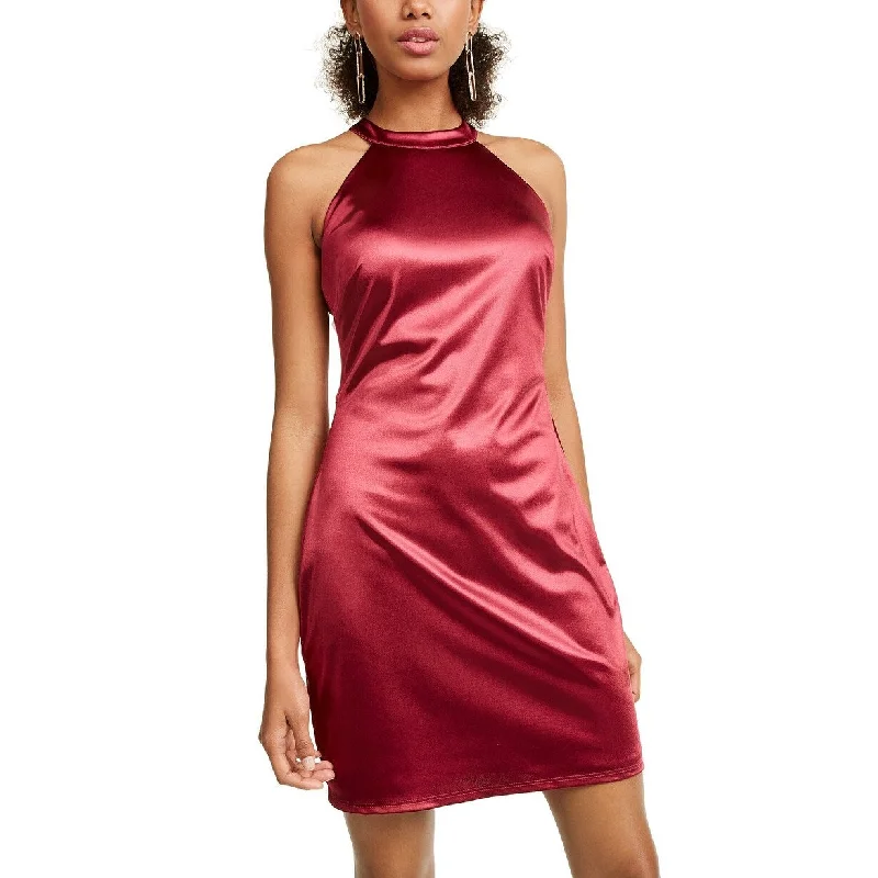 Women's Casual Comfortable Dresses-Crystal Doll Junior's Strappy Satin Halter Dress Wine Size 11