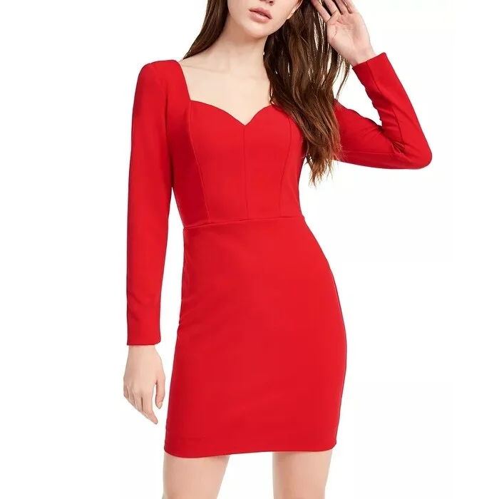 Women's Casual Empire Waist Dresses-Crystal Doll Junior's Sweetheart Neck Bodycon Dress Red Size 9